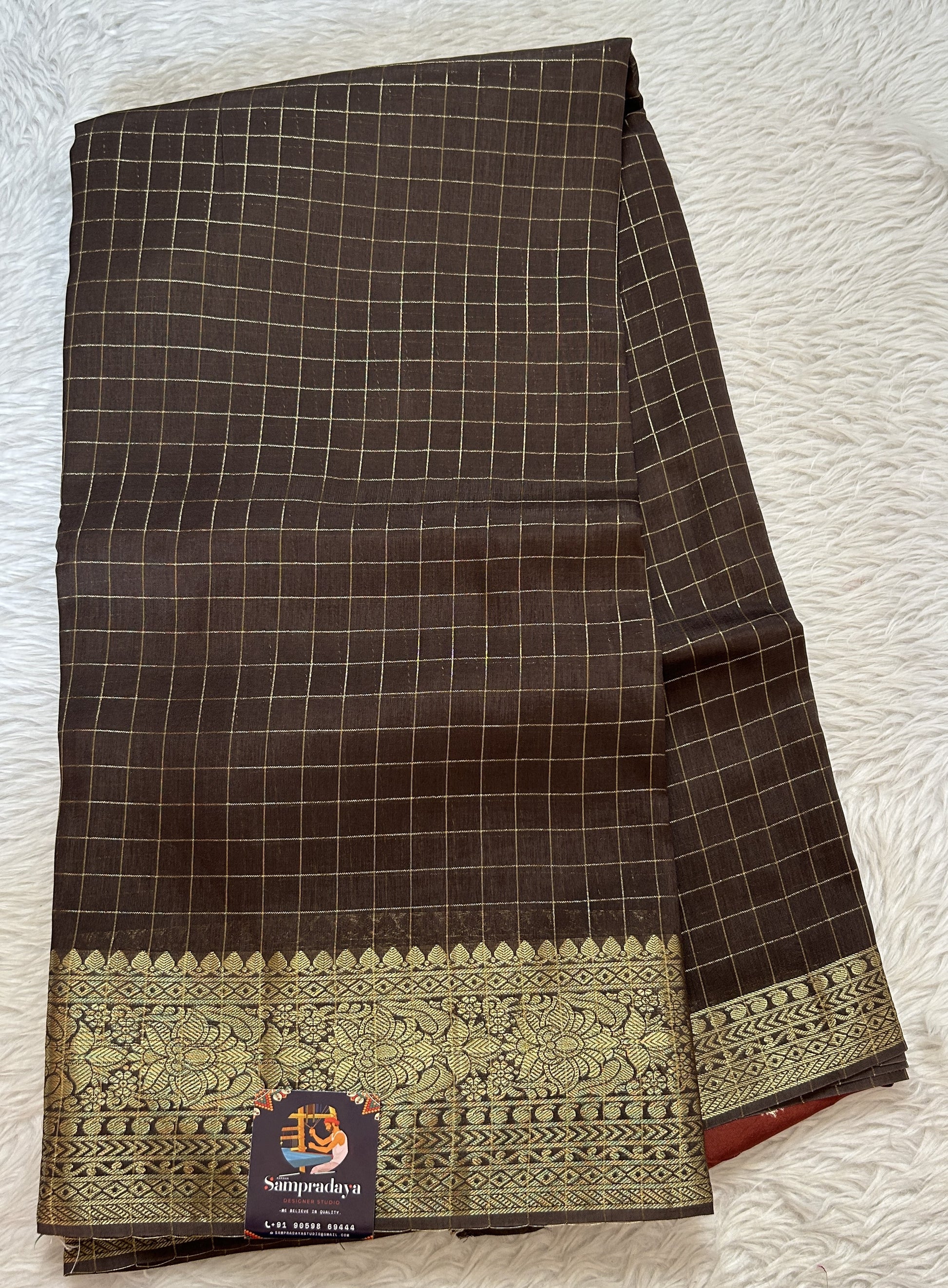 Banarasi Fancy Saree Brown Colored Complemented with a Zari Border. - Sampradaya Designer Studio