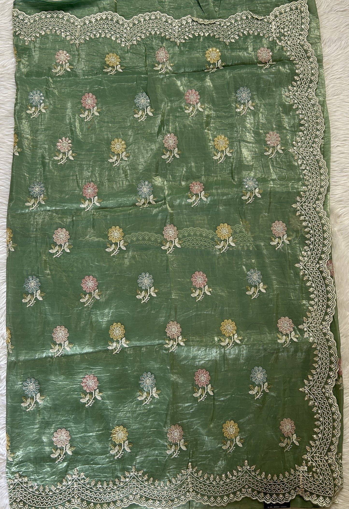 Inox Silk Saree Green Colored Complemented with a Hand Embroidery Border. - Sampradaya Designer Studio