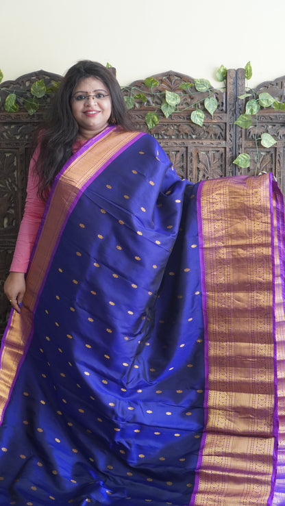 Gadwal Silk Saree Ink Blue Colored Complemented With a Zari Border