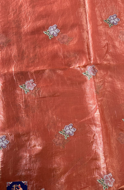 Inox Silk Saree Rusty Orange Colored Complemented with a Cutwork Border. - Sampradaya Designer Studio