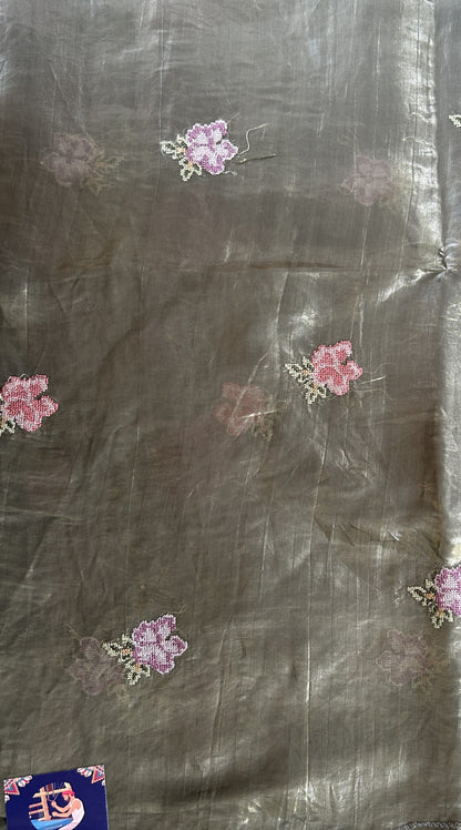 Inox Silk Saree Olive Green Colored Complemented with a Cutwork Border. - Sampradaya Designer Studio