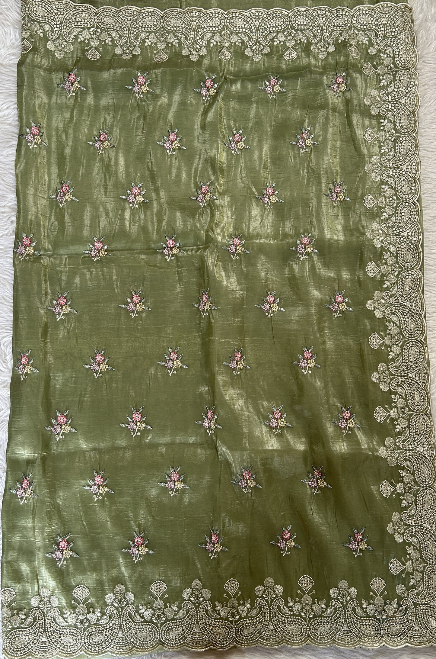 Inox Silk Saree Green Colored Complemented with a Thread Embroidery Border. - Sampradaya Designer Studio