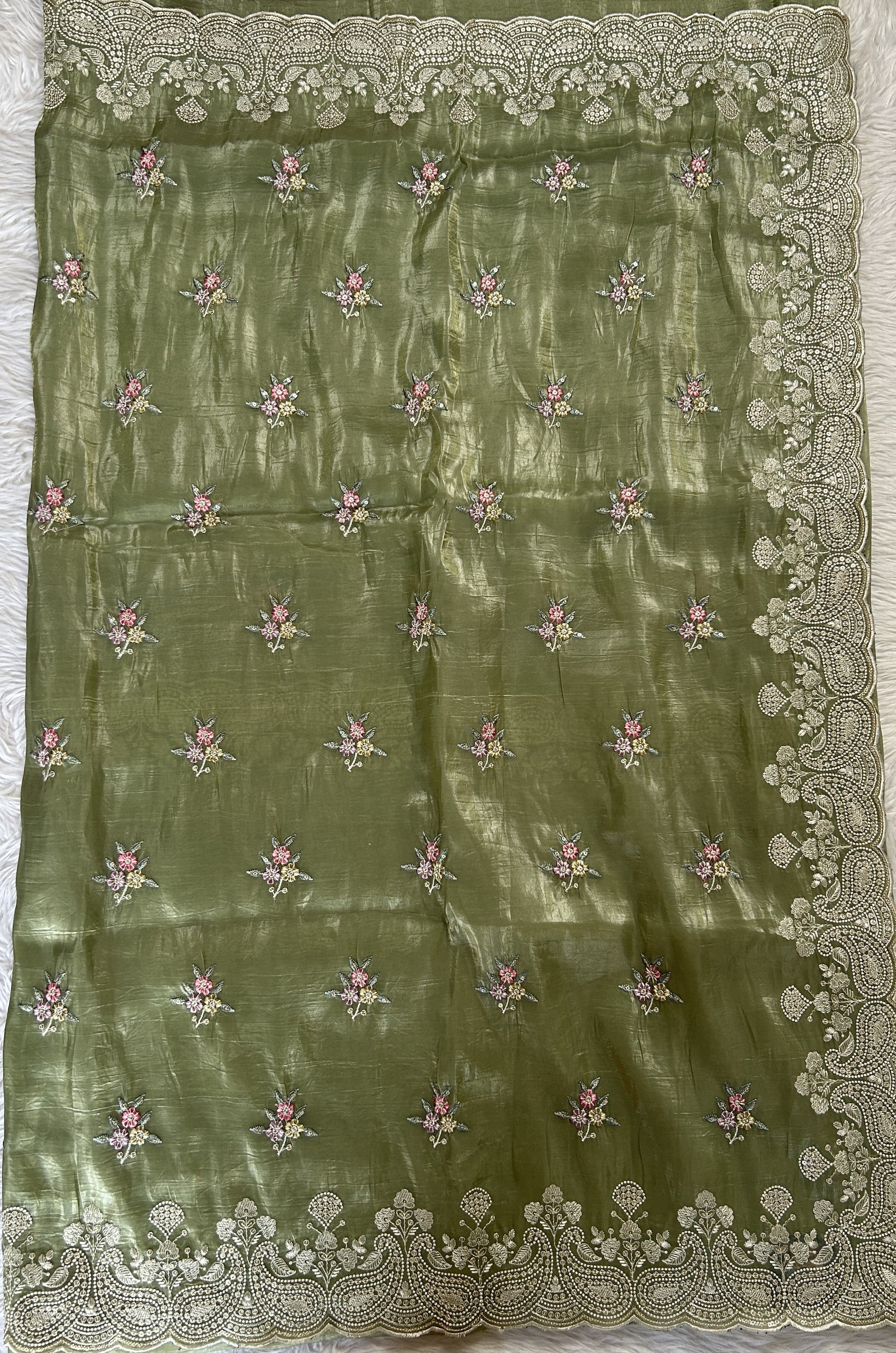 Inox Silk Saree Green Colored Complemented with a Thread Embroidery Border. - Sampradaya Designer Studio