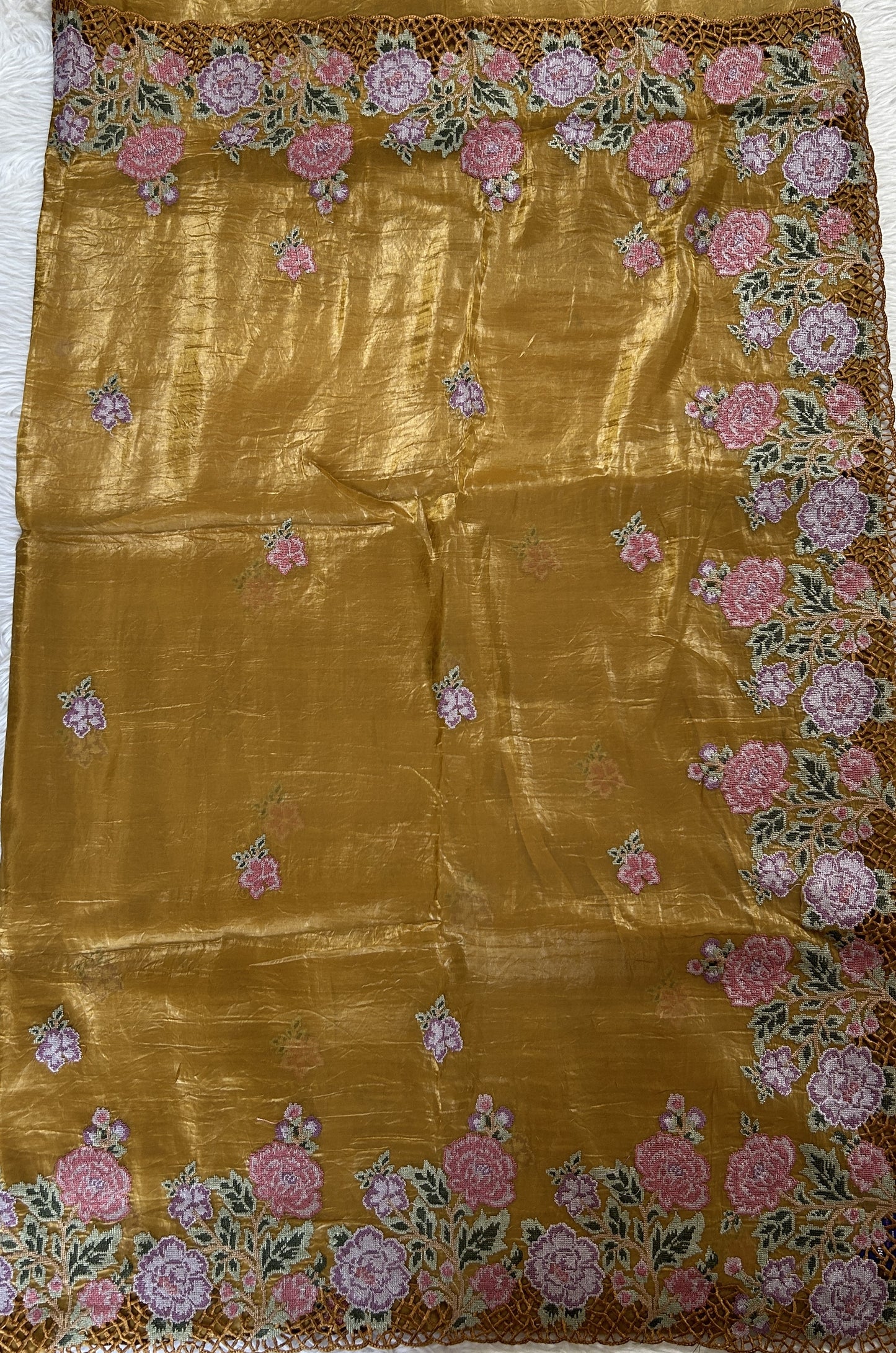 Inox Silk Saree Mustard Yellow Colored Complemented with a Cutwork Border. - Sampradaya Designer Studio