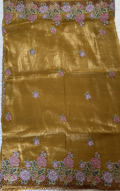 Inox Silk Saree Mustard Yellow Colored Complemented with a Cutwork Border. - Sampradaya Designer Studio