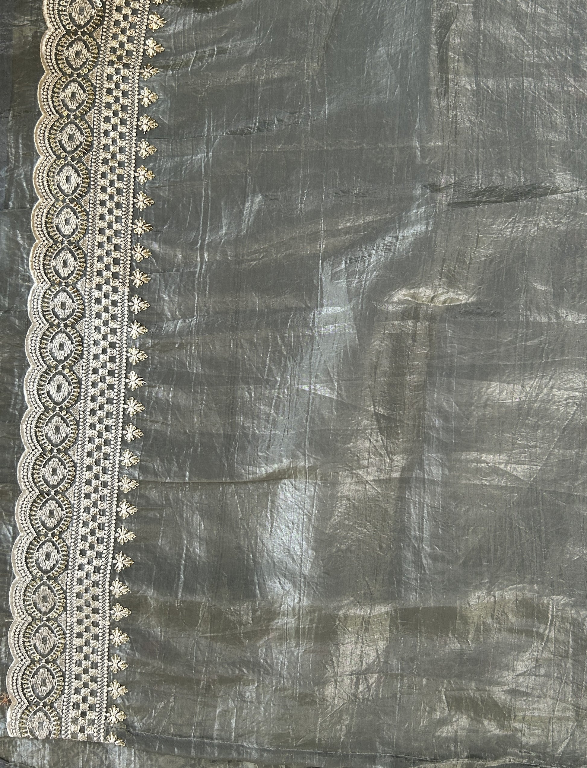 Inox Silk Saree Gray Colored Complemented with a Thread Embroidery Border. - Sampradaya Designer Studio