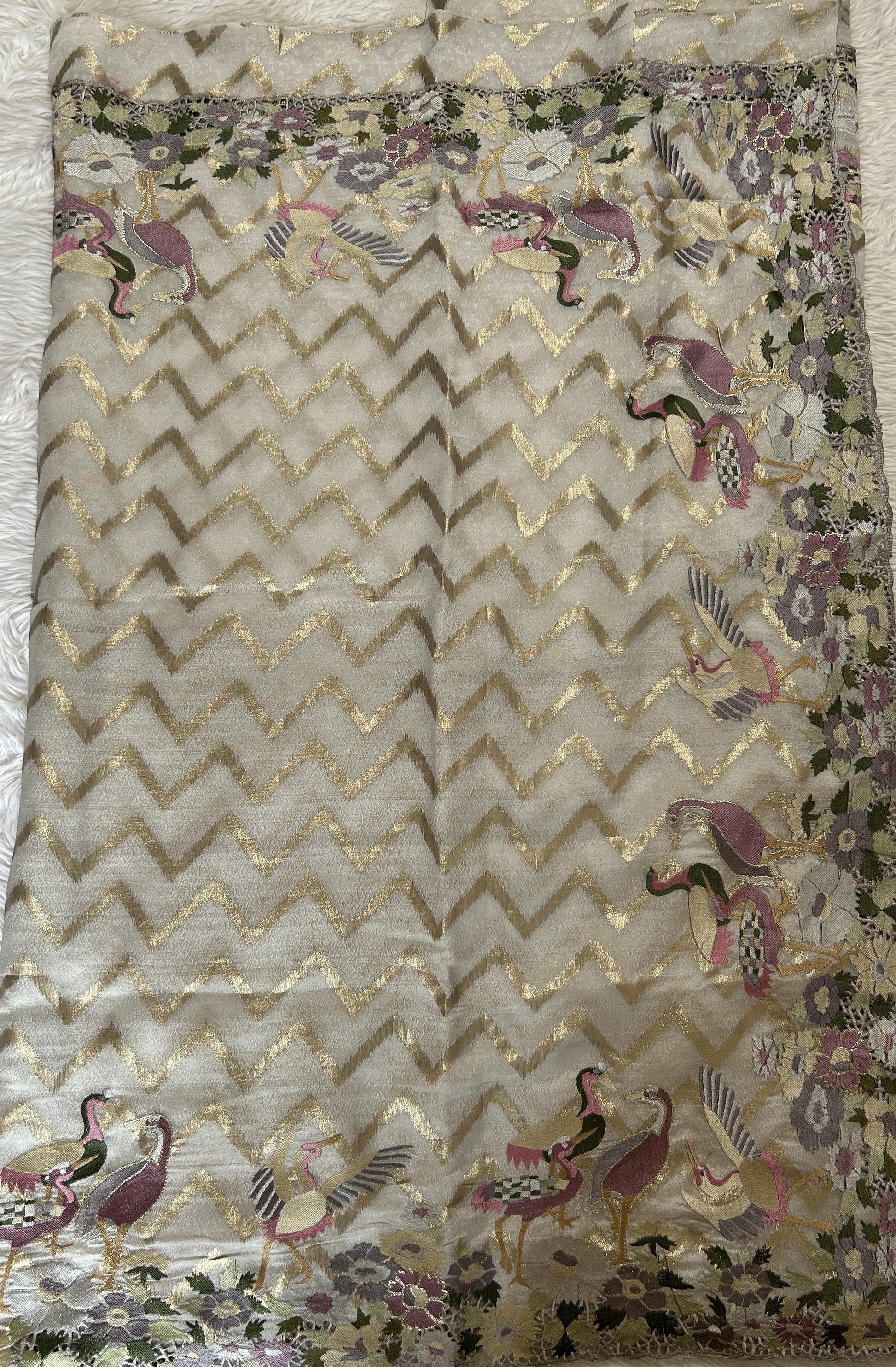 Tissue Georgette Designer Saree Light Gray colored complemented with a Cutwork border. - Sampradaya Designer Studio