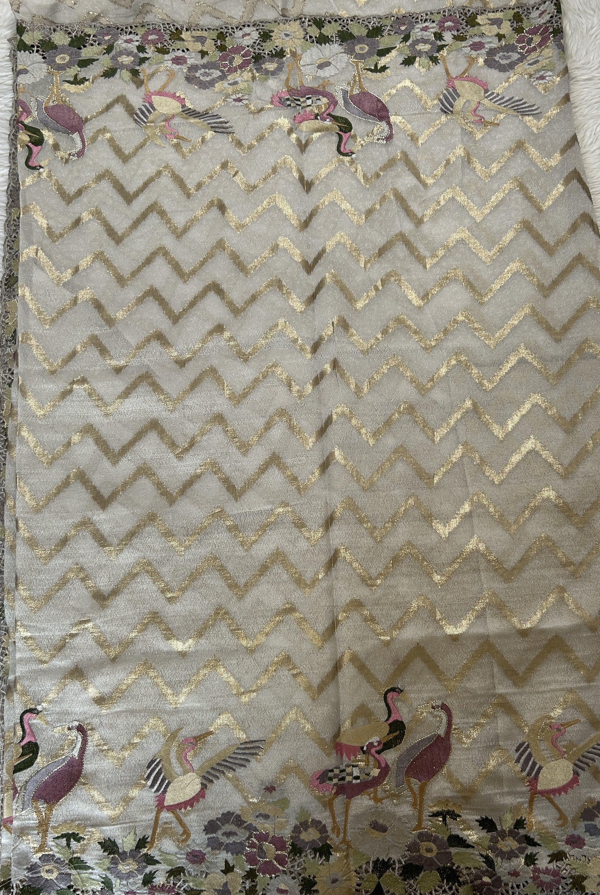 Tissue Georgette Designer Saree Light Gray colored complemented with a Cutwork border. - Sampradaya Designer Studio