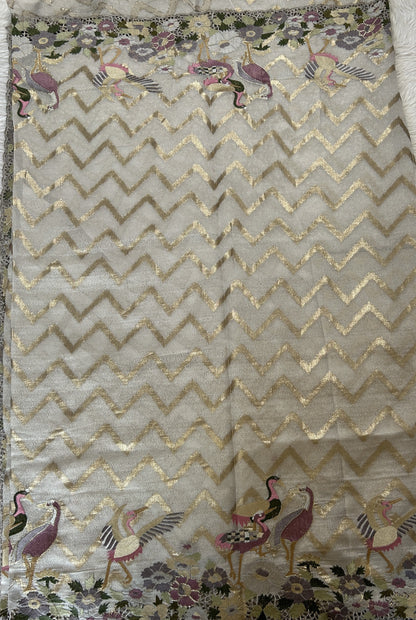 Tissue Georgette Designer Saree Light Gray colored complemented with a Cutwork border. - Sampradaya Designer Studio