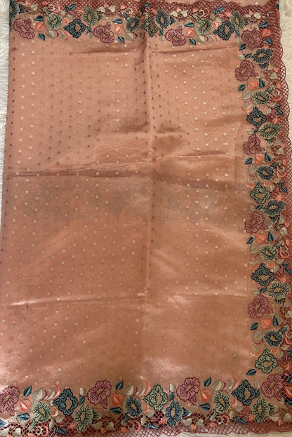 Tissue Georgette Designer Saree Baby Pink colored complemented with a Cutwork border. - Sampradaya Designer Studio