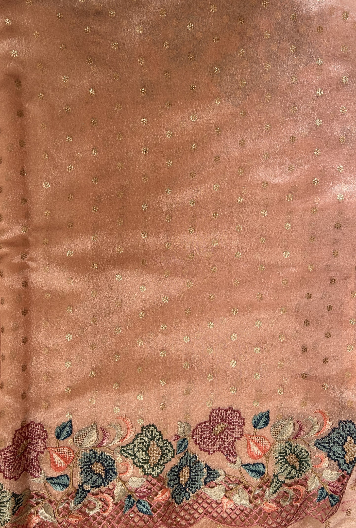 Tissue Georgette Designer Saree Baby Pink colored complemented with a Cutwork border. - Sampradaya Designer Studio