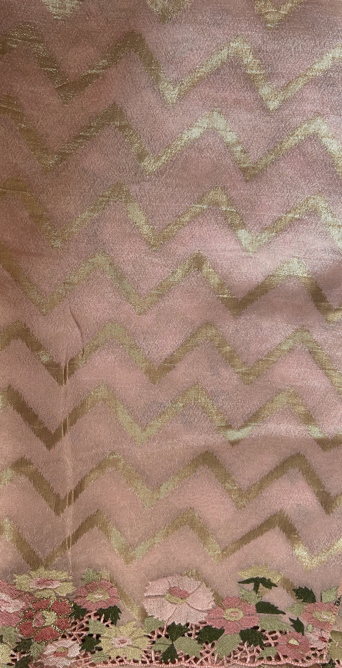 Tissue Georgette Designer Saree Light Pink colored complemented with a Cutwork border. - Sampradaya Designer Studio