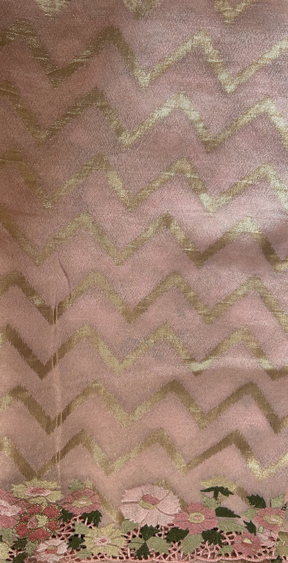 Tissue Georgette Designer Saree Light Pink colored complemented with a Cutwork border. - Sampradaya Designer Studio