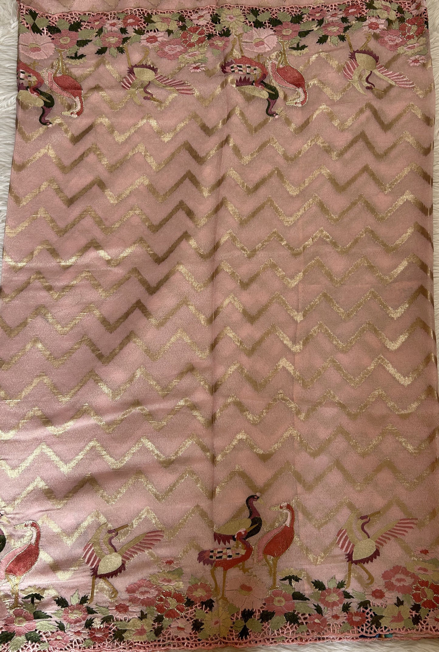 Tissue Georgette Designer Saree Light Pink colored complemented with a Cutwork border. - Sampradaya Designer Studio