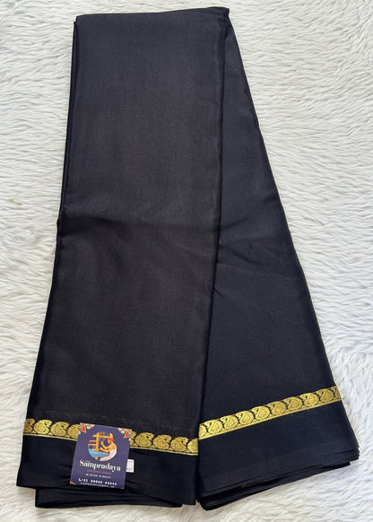 Mysore Crepe Silk Saree Black Colored Complemented with a Zari Border. - Sampradaya Designer Studio