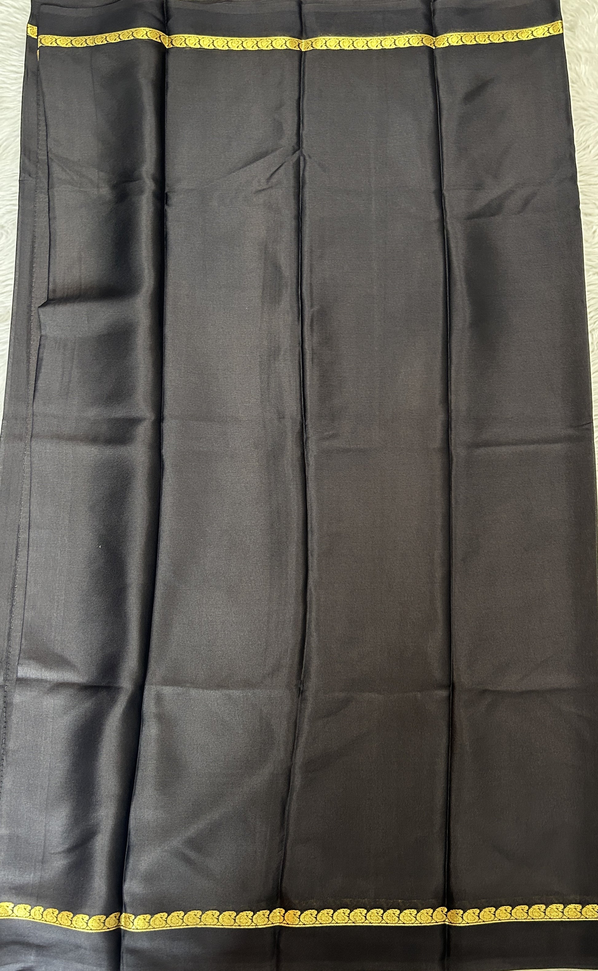 Mysore Crepe Silk Saree Black Colored Complemented with a Zari Border. - Sampradaya Designer Studio