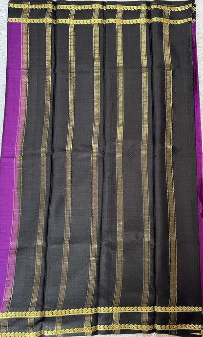 Mysore Crepe Silk Saree Purple Colored Complemented with a Black Zari Border. - Sampradaya Designer Studio