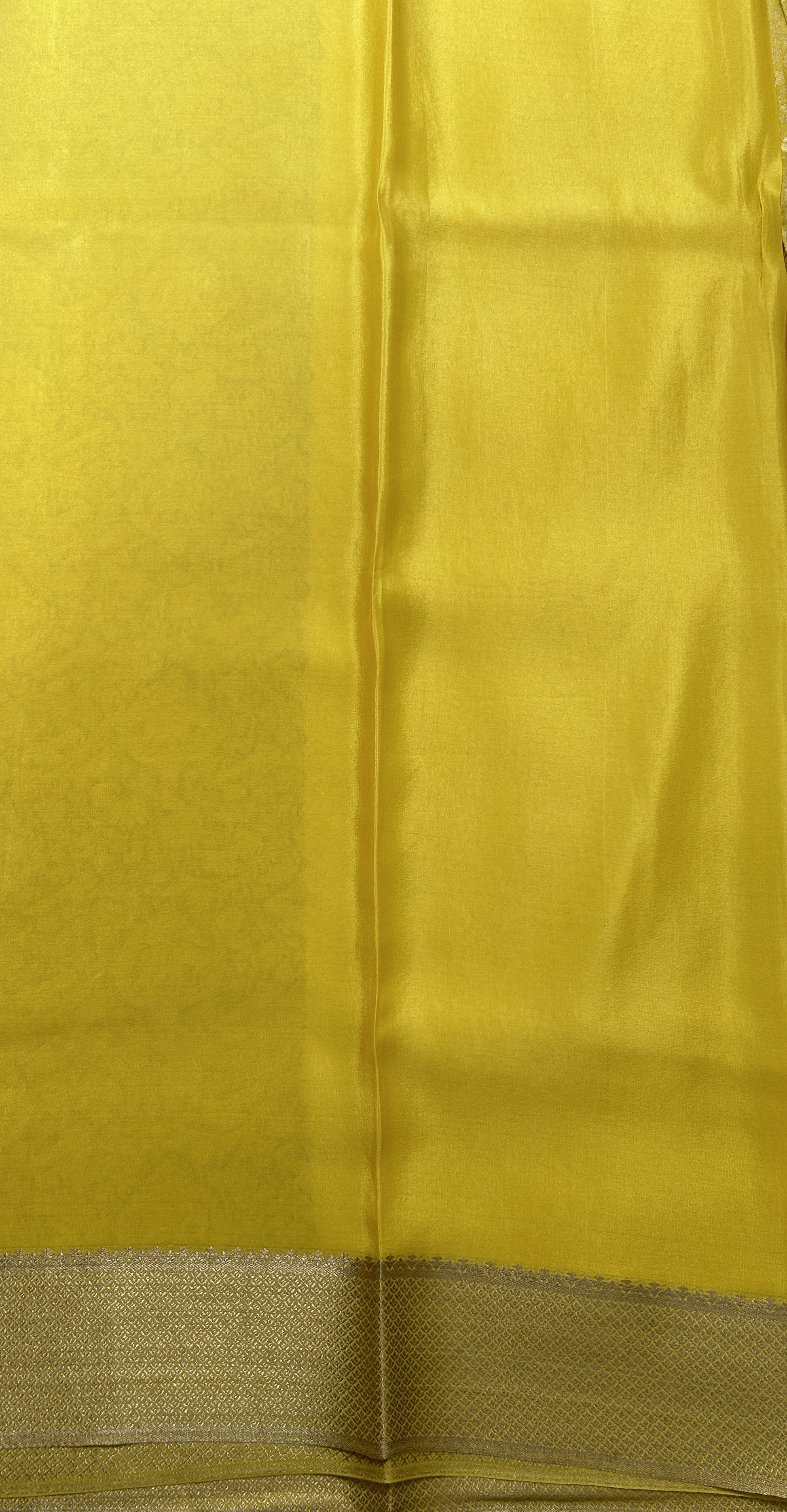 Mysore Crepe Silk Saree Yellow Colored Complemented with a Zari Border. - Sampradaya Designer Studio