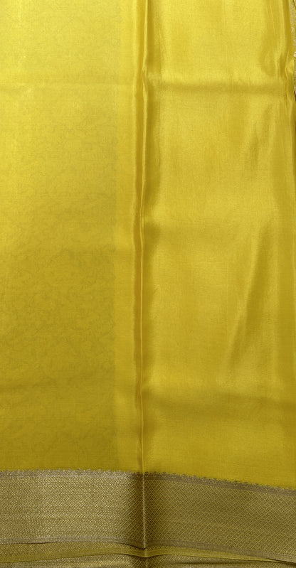 Mysore Crepe Silk Saree Yellow Colored Complemented with a Zari Border. - Sampradaya Designer Studio