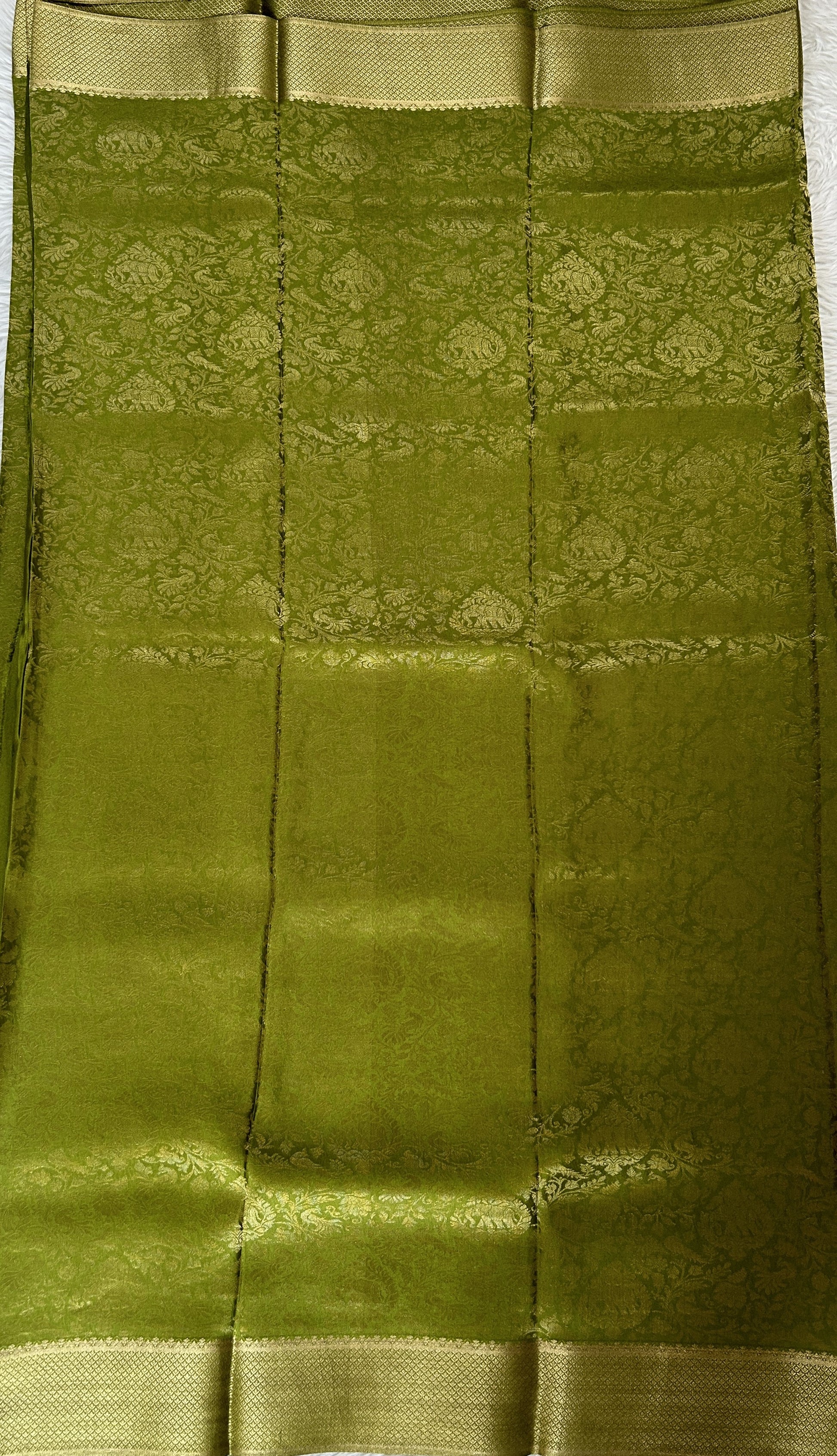 Mysore Crepe Silk Saree Green Colored Complemented with a Zari Border. - Sampradaya Designer Studio