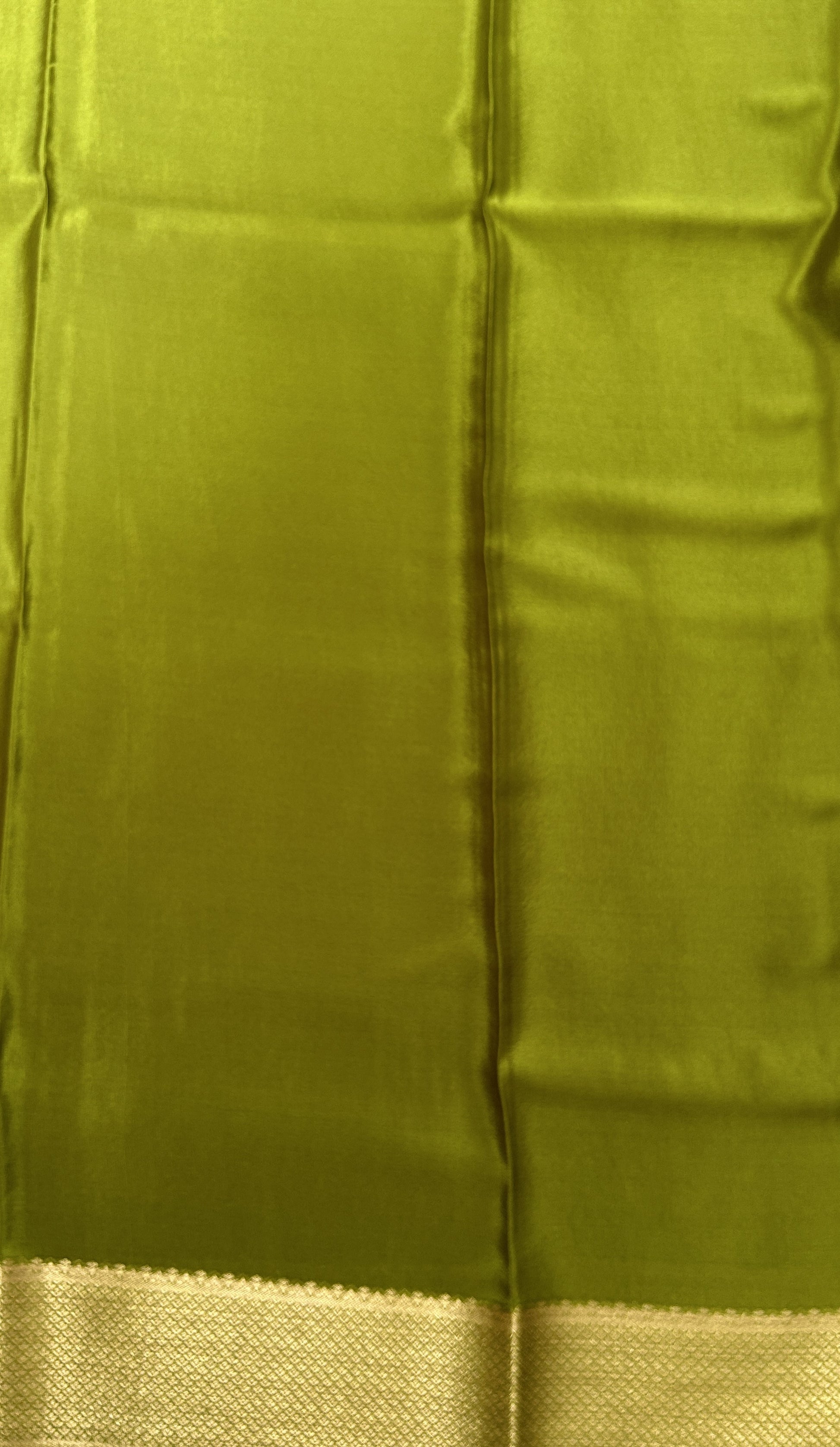 Mysore Crepe Silk Saree Green Colored Complemented with a Zari Border. - Sampradaya Designer Studio