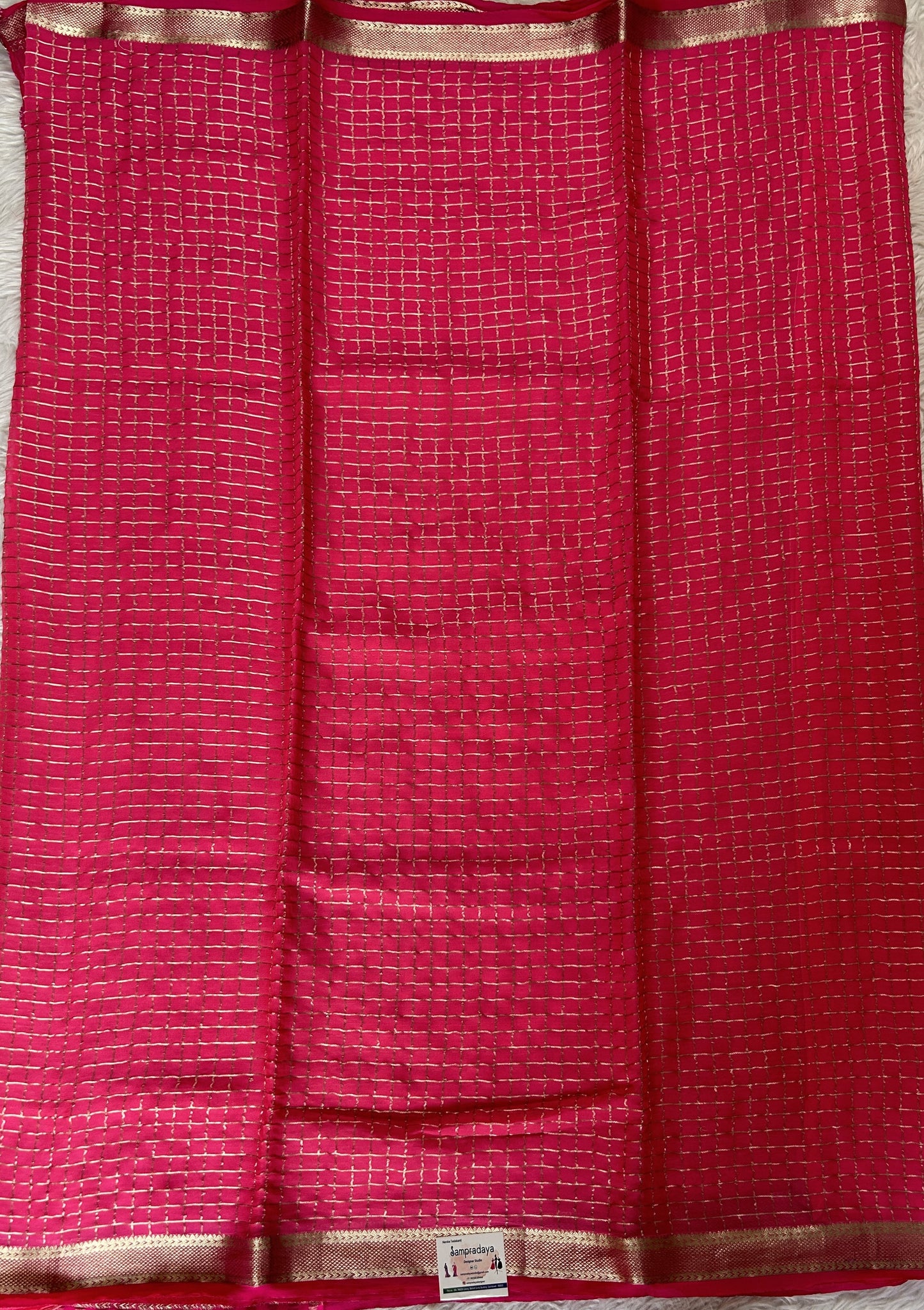 Mysore Crepe Silk Saree Pink Colored Complemented with a Zari Border. - Sampradaya Designer Studio