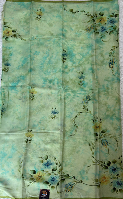 Mysore Crepe Silk Saree Light Green Colored Complemented with a Borderless. - Sampradaya Designer Studio