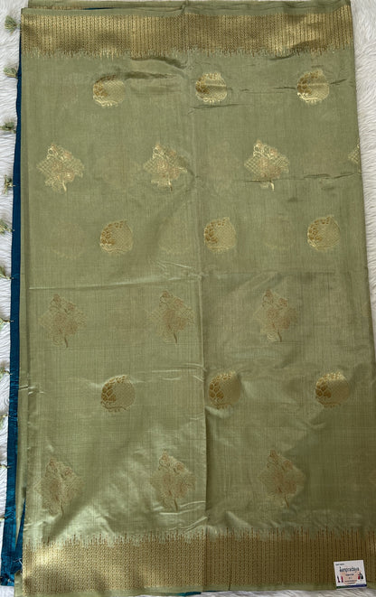 Semi Raw Silk Saree Olive Green Colored Complemented with a Zari Border. - Sampradaya Designer Studio