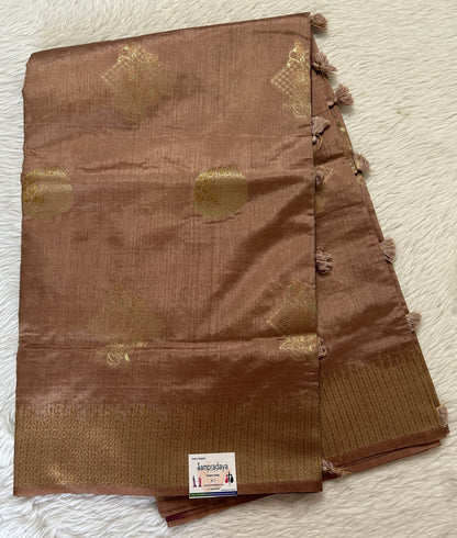 Semi Raw Silk Saree Beige Colored Complemented with a Zari Border. - Sampradaya Designer Studio