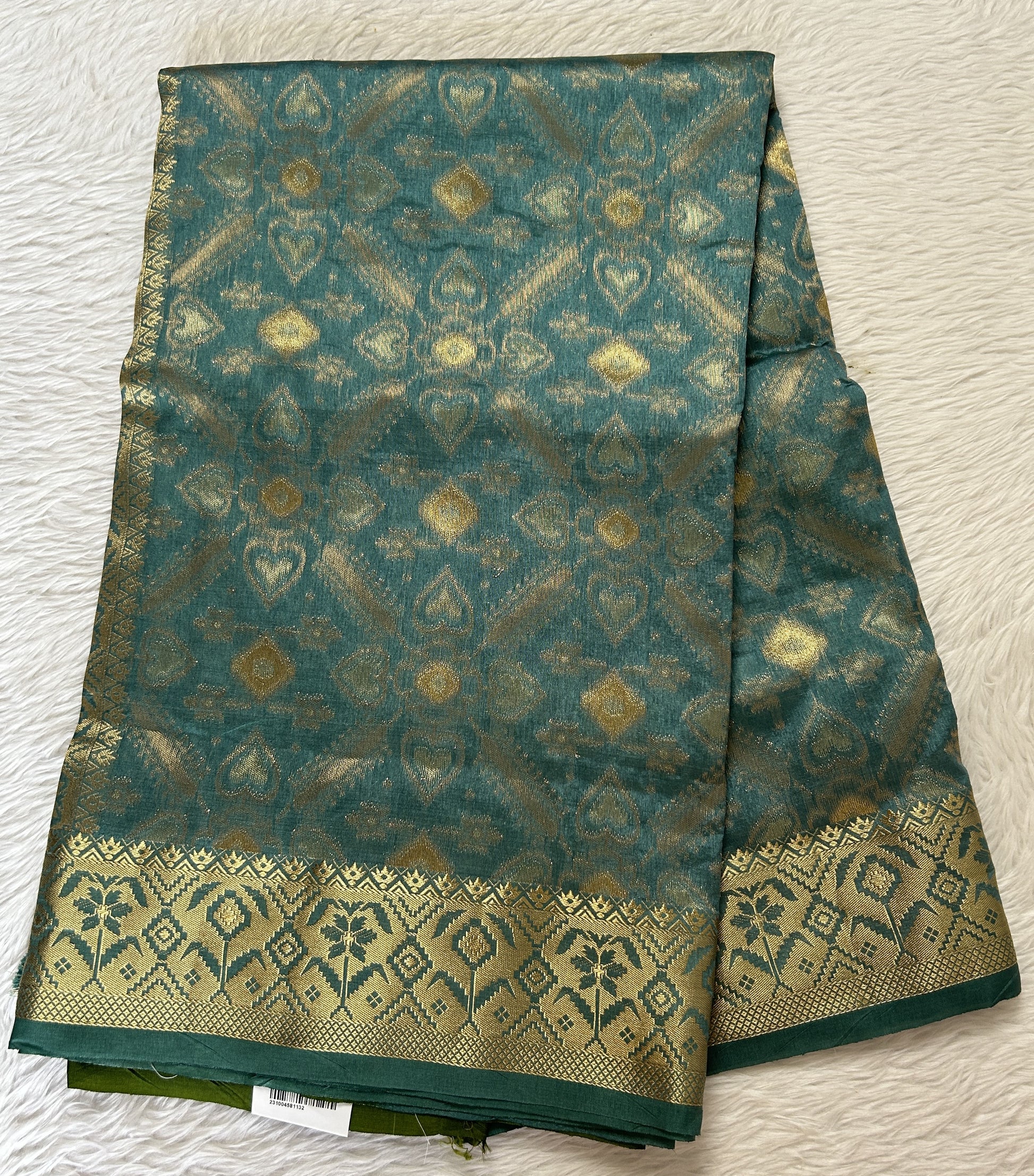 Semi Raw Silk Saree Sea Blue Colored Complemented with a Zari Border. - Sampradaya Designer Studio