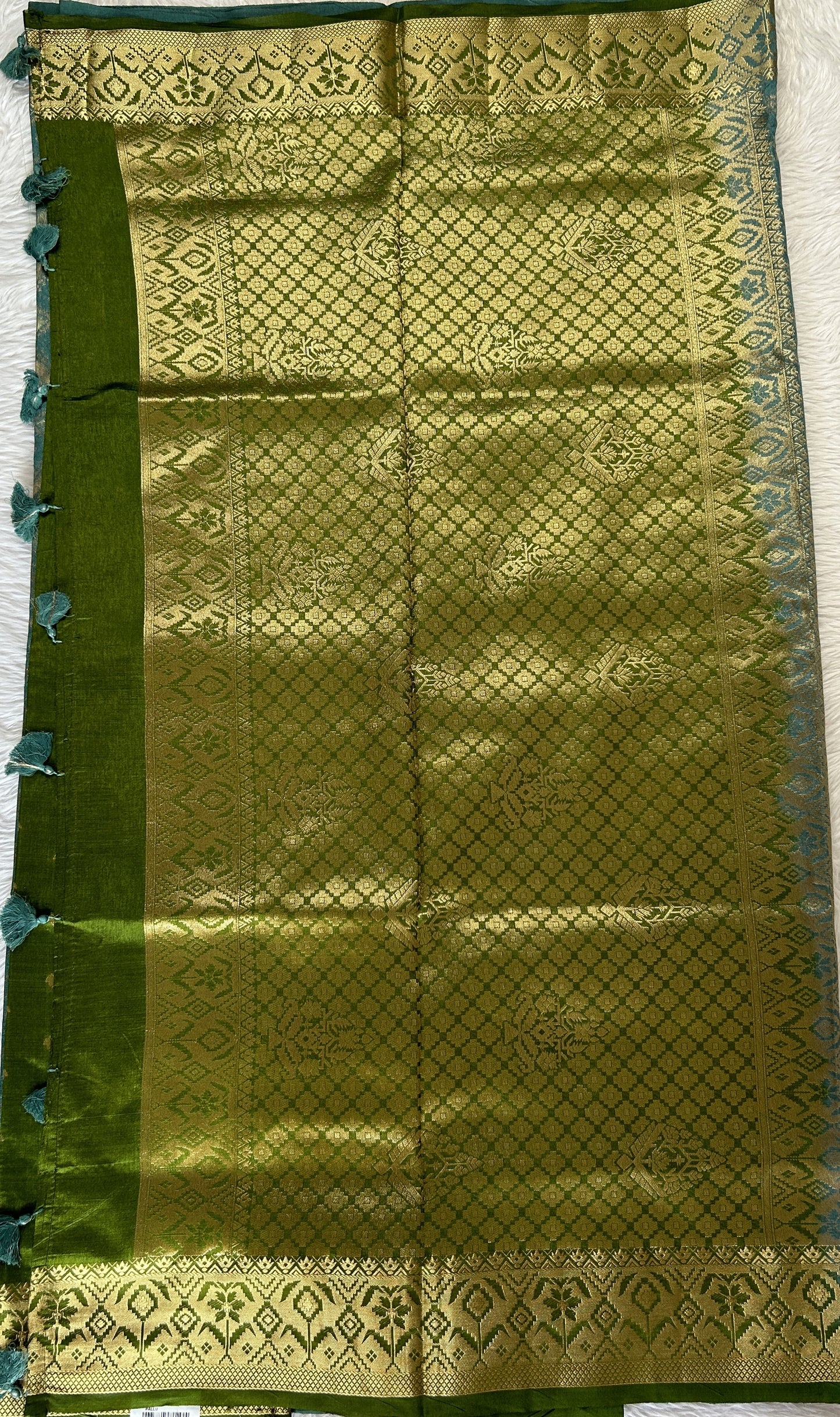 Semi Raw Silk Saree Sea Blue Colored Complemented with a Zari Border. - Sampradaya Designer Studio