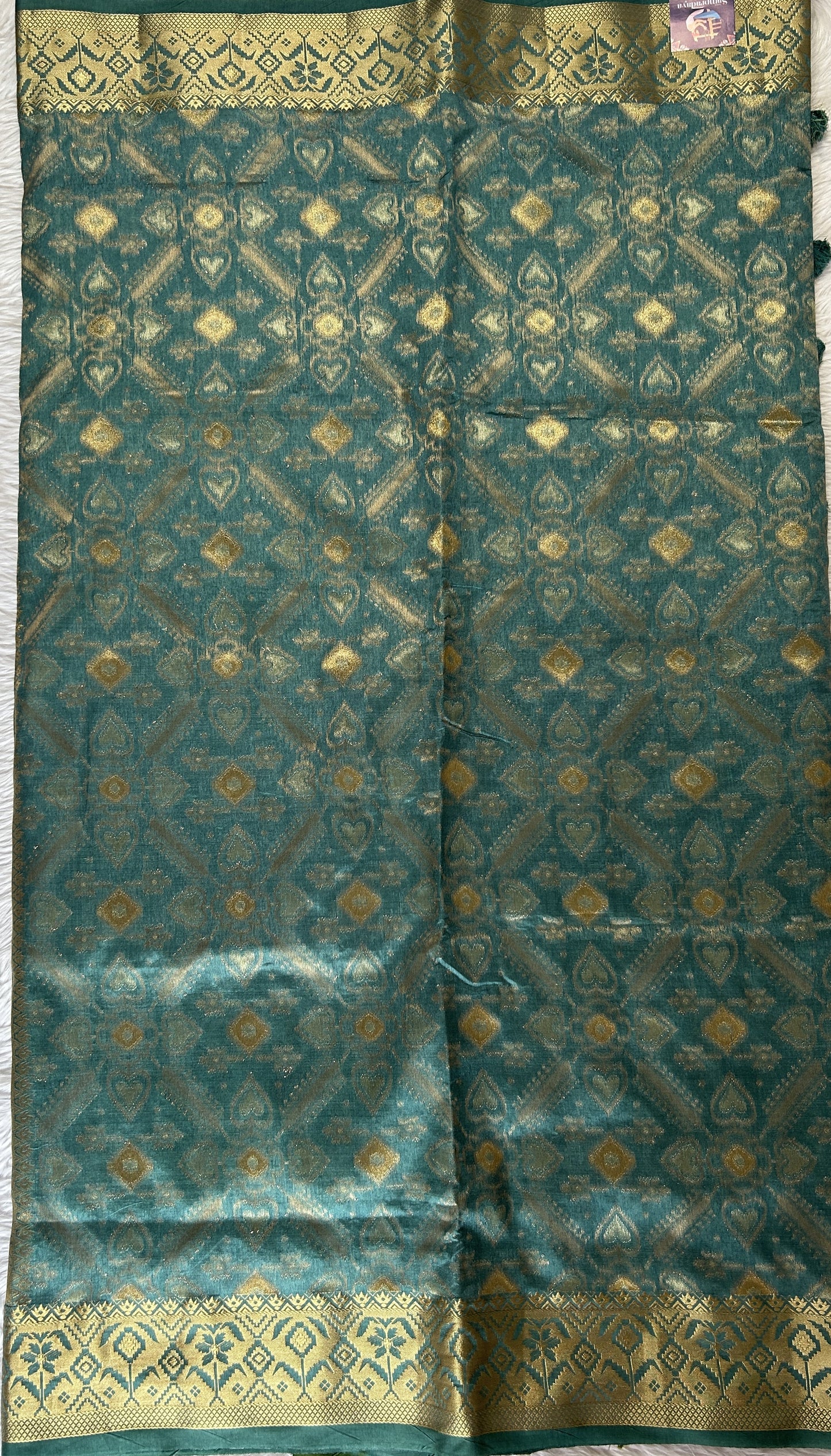 Semi Raw Silk Saree Sea Blue Colored Complemented with a Zari Border. - Sampradaya Designer Studio