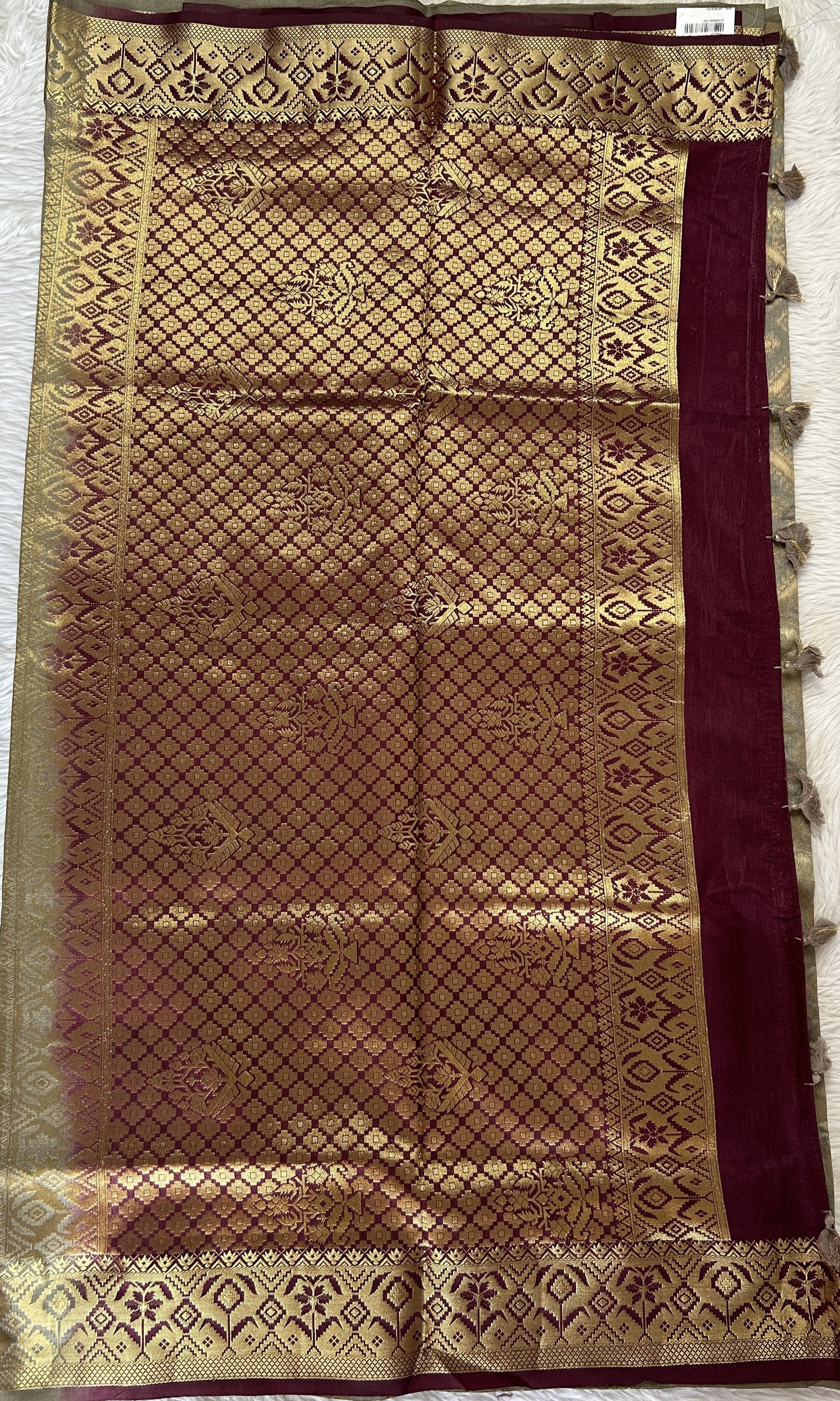 Semi Raw Silk Saree Gray Colored Complemented with a Zari Border. - Sampradaya Designer Studio