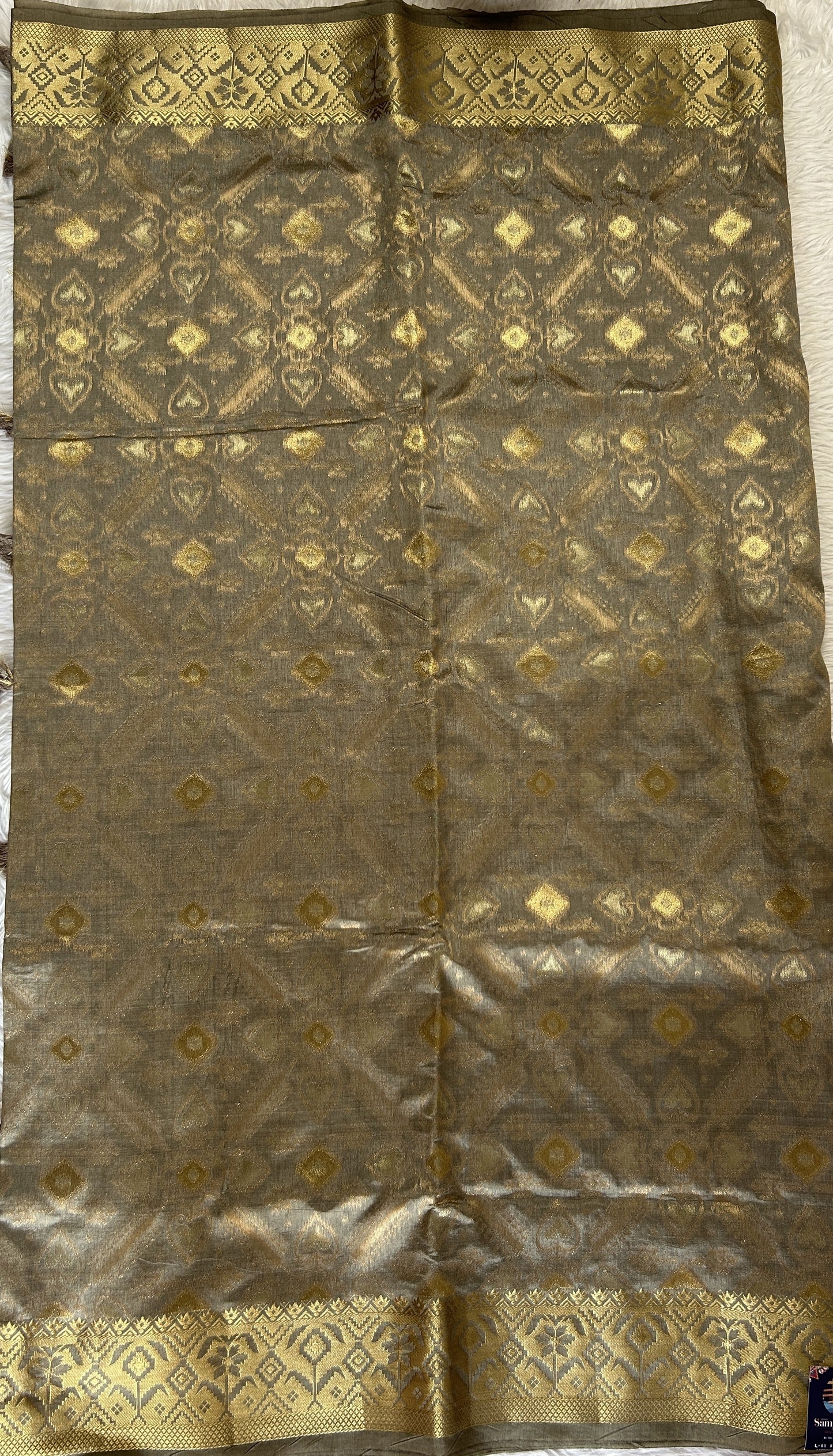 Semi Raw Silk Saree Gray Colored Complemented with a Zari Border. - Sampradaya Designer Studio