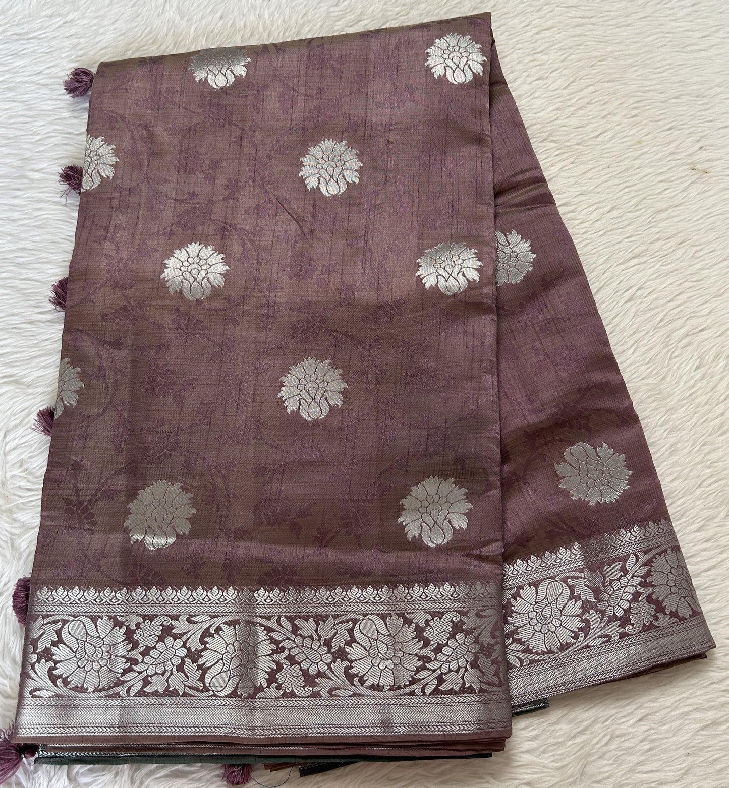 Semi Raw Silk Saree Magenta Colored Complemented with a Zari Border. - Sampradaya Designer Studio