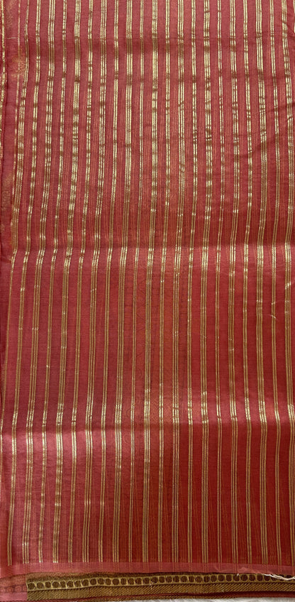 Semi Raw Silk Saree Onion Pink Colored Complemented with a Zari Border. - Sampradaya Designer Studio