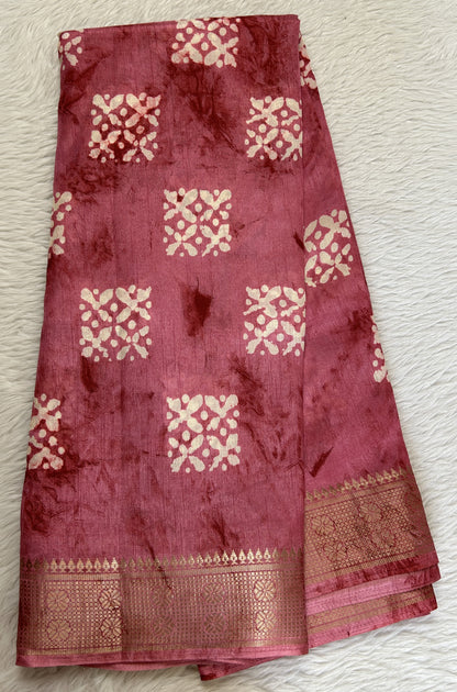 Bandhani Saree Pink Colored Complemented with a Zari Border. - Sampradaya Designer Studio