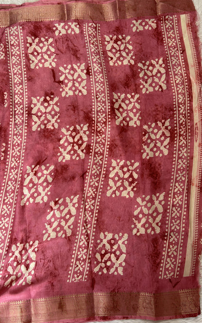 Bandhani Saree Pink Colored Complemented with a Zari Border. - Sampradaya Designer Studio