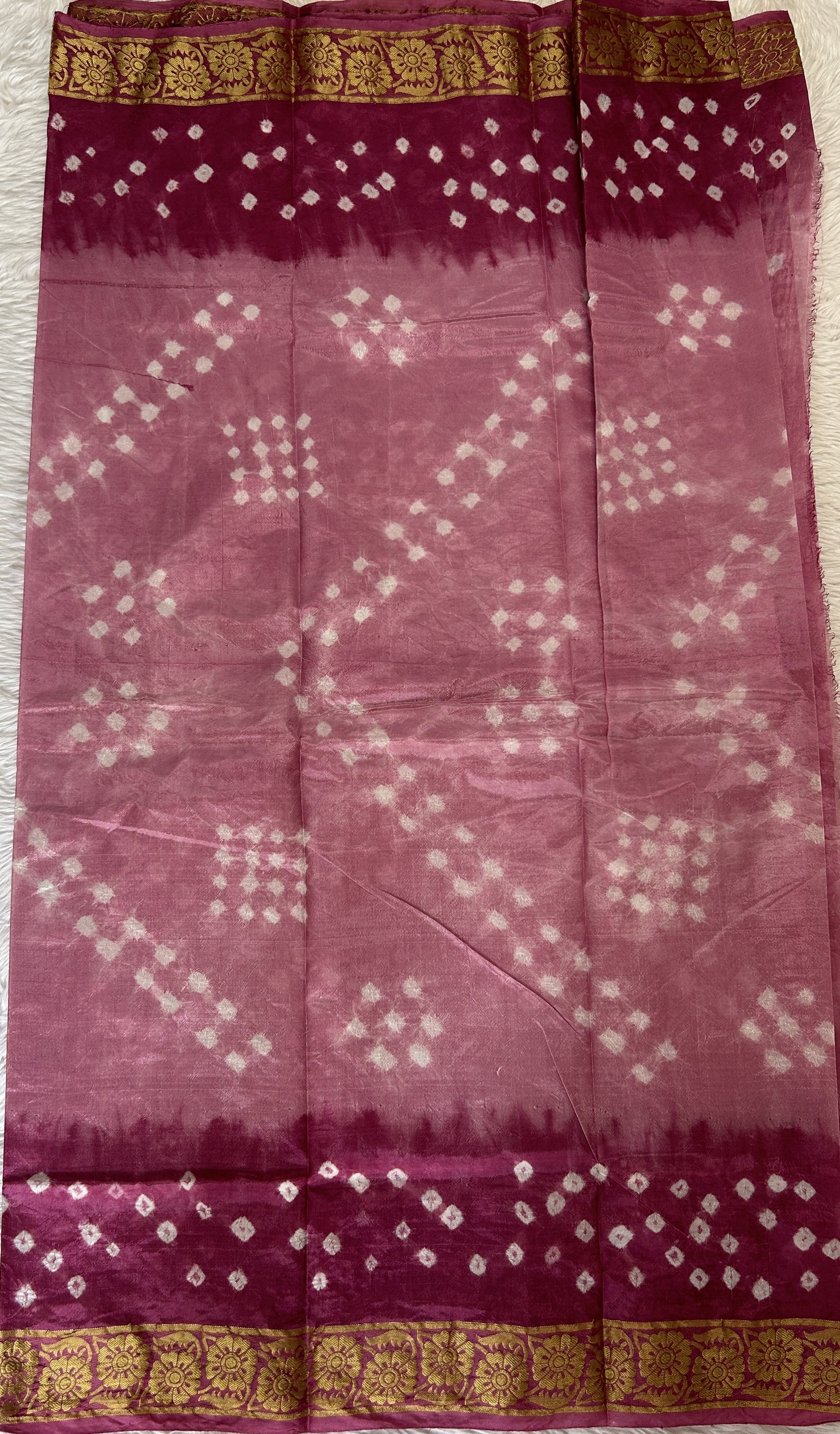 Bandhani Saree Pink Colored Complemented with a Zari Border. - Sampradaya Designer Studio