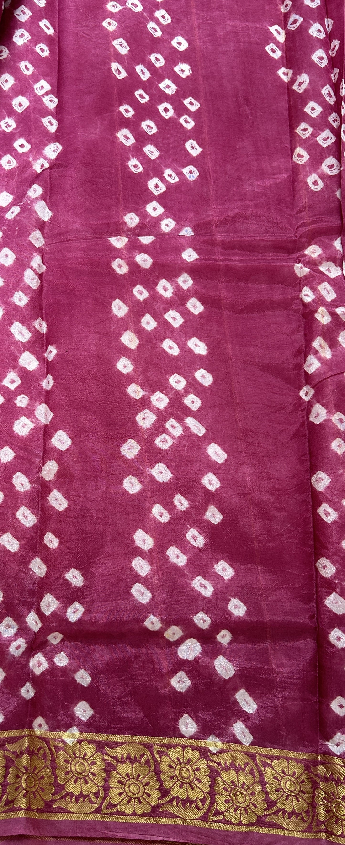 Bandhani Saree Pink Colored Complemented with a Zari Border. - Sampradaya Designer Studio