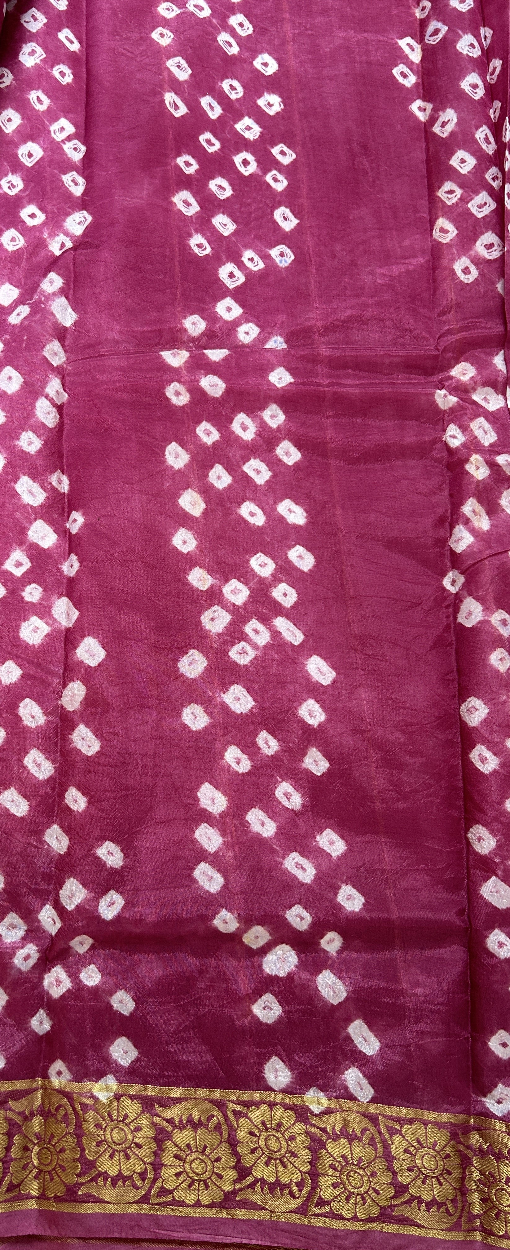 Bandhani Saree Pink Colored Complemented with a Zari Border. - Sampradaya Designer Studio