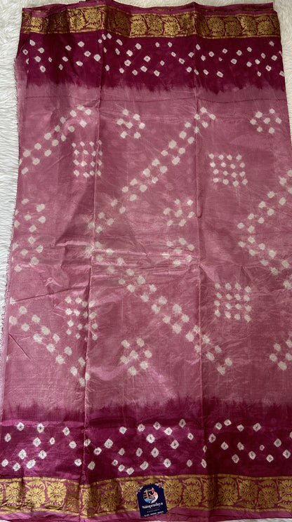 Bandhani Saree Pink Colored Complemented with a Zari Border. - Sampradaya Designer Studio