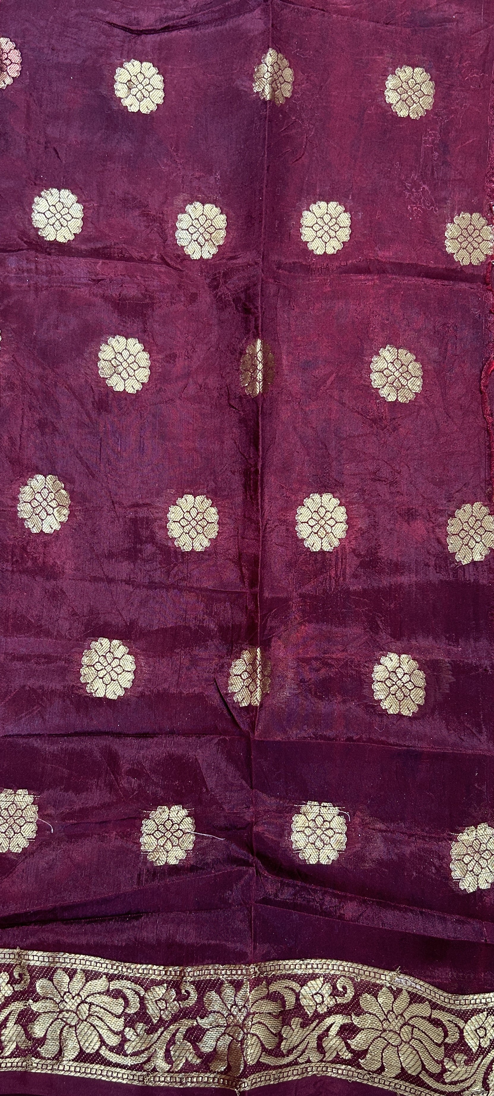 Bandhani Saree Maroon Colored Complemented with a Zari Border. - Sampradaya Designer Studio