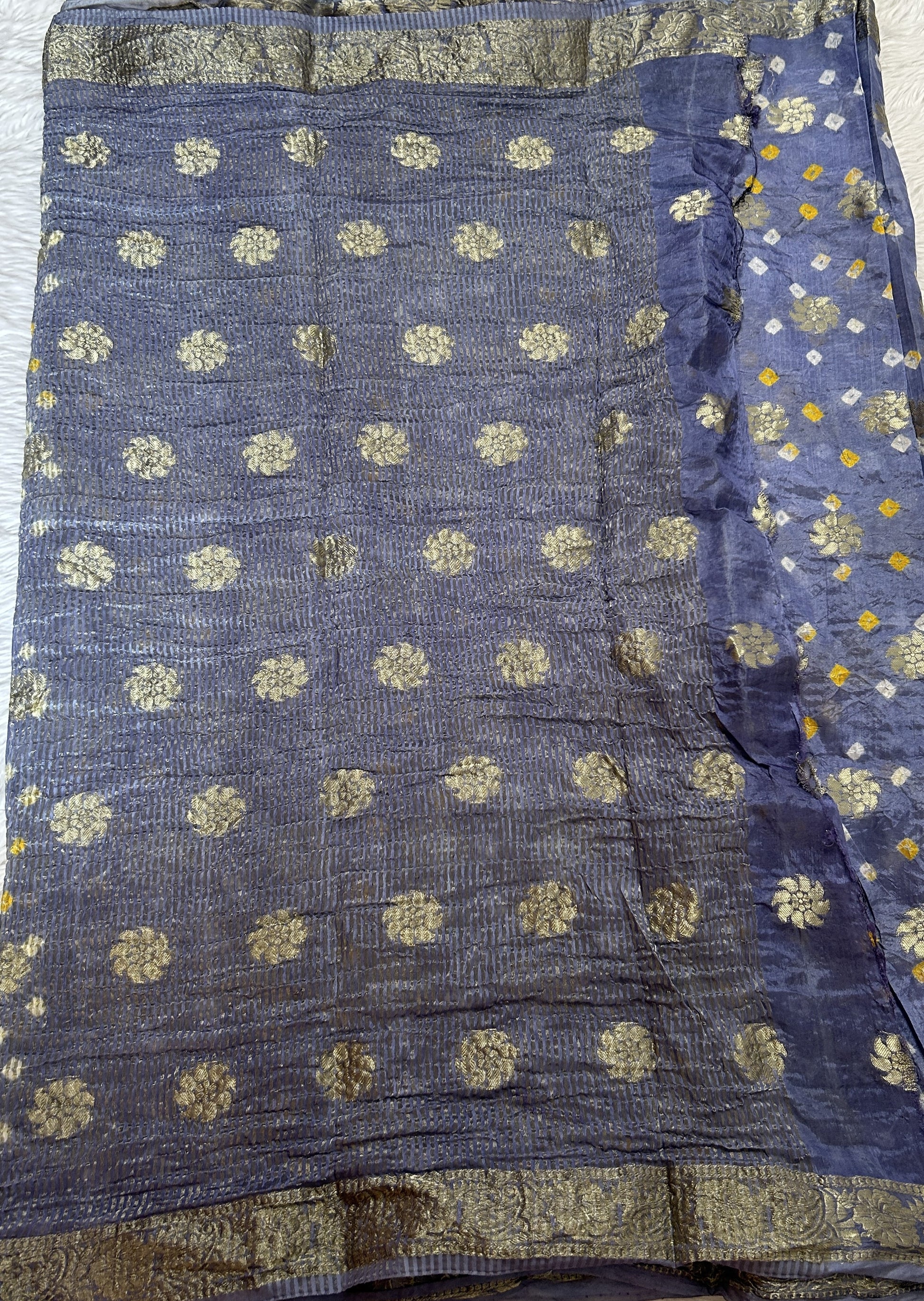 Bandhani Saree Sea Blue Colored Complemented with a Zari Border. - Sampradaya Designer Studio