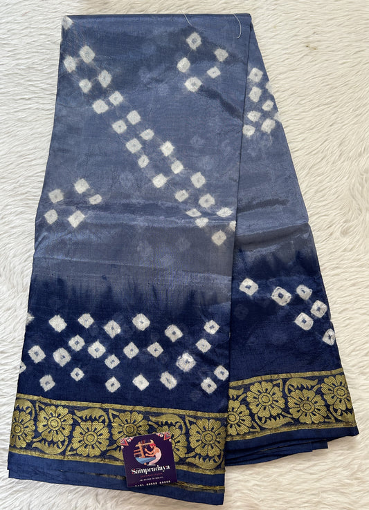 Bandhani Saree Sea Blue Colored Complemented with a Zari Border. - Sampradaya Designer Studio