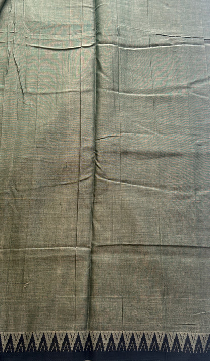 Narayanpet Cotton Saree Olive Green Colored Complemented with a Black Thread Border.