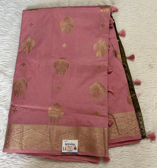 Semi Raw Silk Saree Baby Pink Colored Complemented with a Zari Border. - Sampradaya Designer Studio