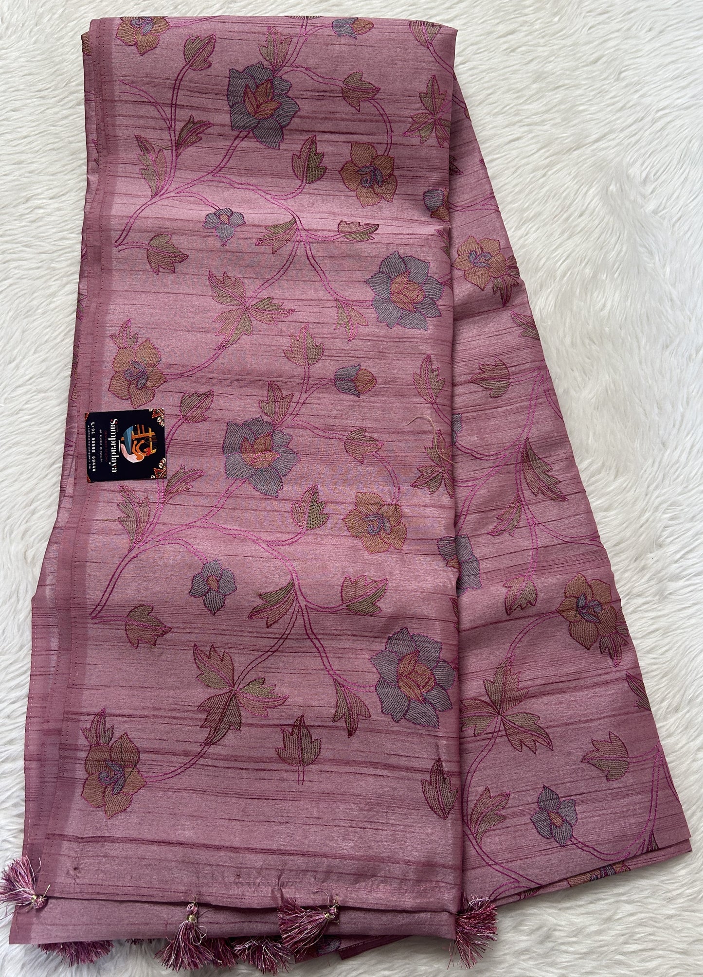 Semi Tussar Designer Saree Pink colored complemented with a borderless. - Sampradaya Designer Studio