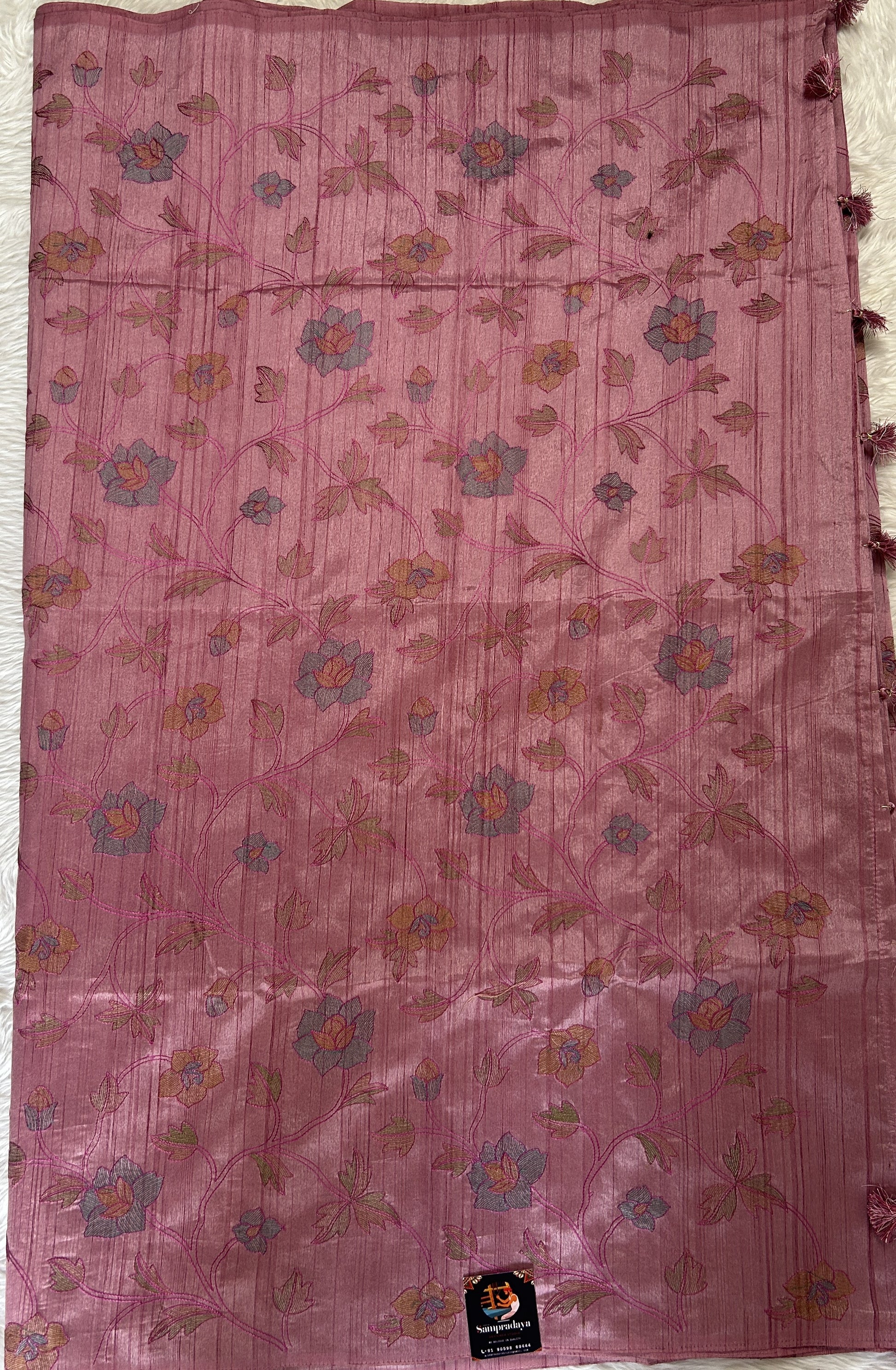 Semi Tussar Designer Saree Pink colored complemented with a borderless. - Sampradaya Designer Studio