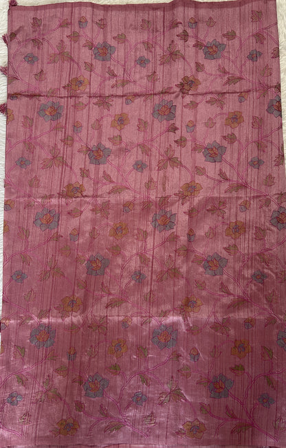 Semi Tussar Designer Saree Pink colored complemented with a borderless. - Sampradaya Designer Studio